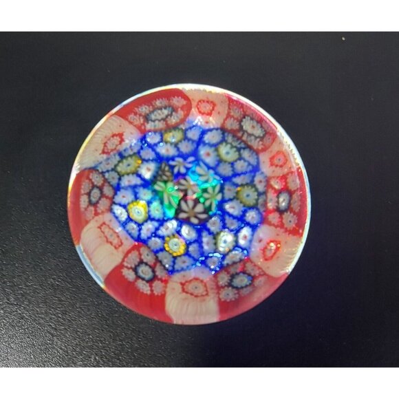 MURANO ART GLASS TINY MILLEFIORE RED WHITE BLUE DAISY FLORAL PAPERWEIGHT Vintage - Picture 2 of 8